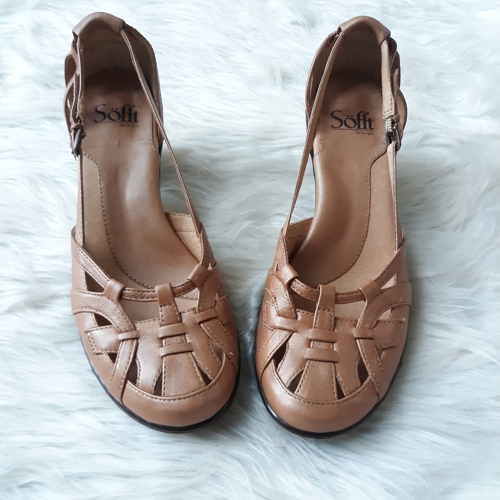 Sofft Heeled Sandals Strappy Tan Metallic Closed